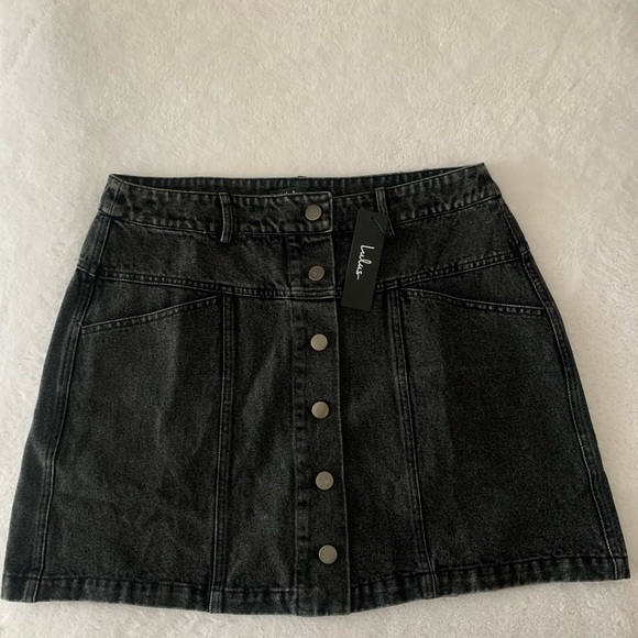 Lulu’s Real Babe Black High Waisted Button-Up Denim Mini Skirt - Picture 2 of 6